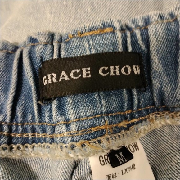 Grace Chow Jeans Size 8 WIDE LEG Distressed Painted Straight  Baggy 100% Cotton - Picture 16 of 16